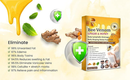 Bee Venom Detox Foot Patches for Stress Relief & Deep Sleep | Ginger--Based Cleansing Foot Pads 3 pack (30 Pcs)